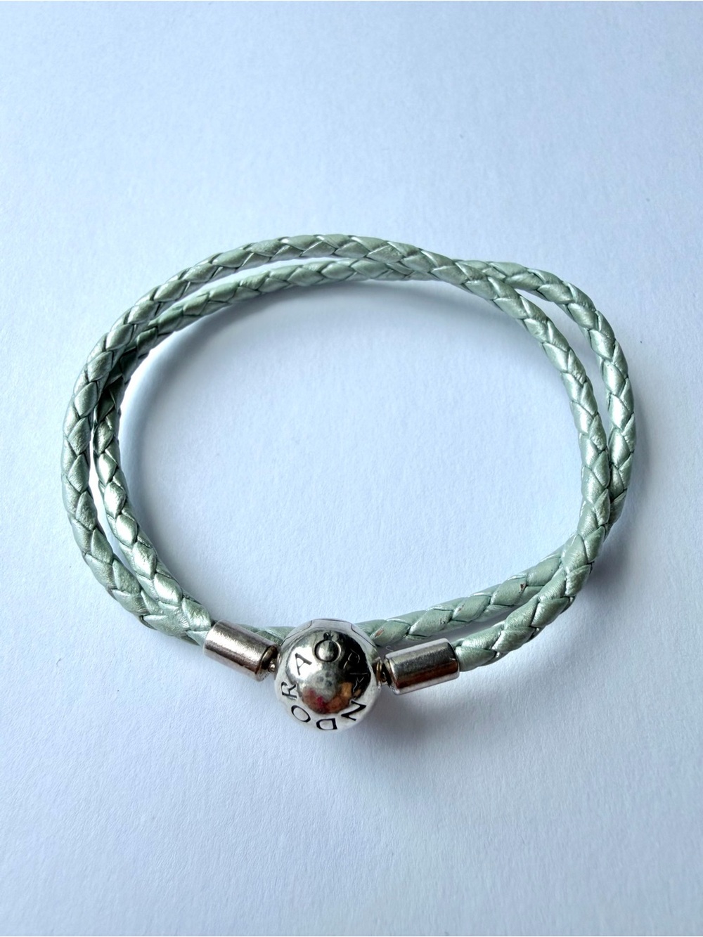 Genuine Pandora double-wrap braided leather bracelet with sterling silver S925 A